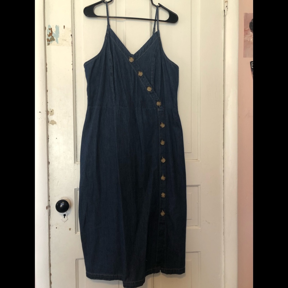 Button up denim jumper dress